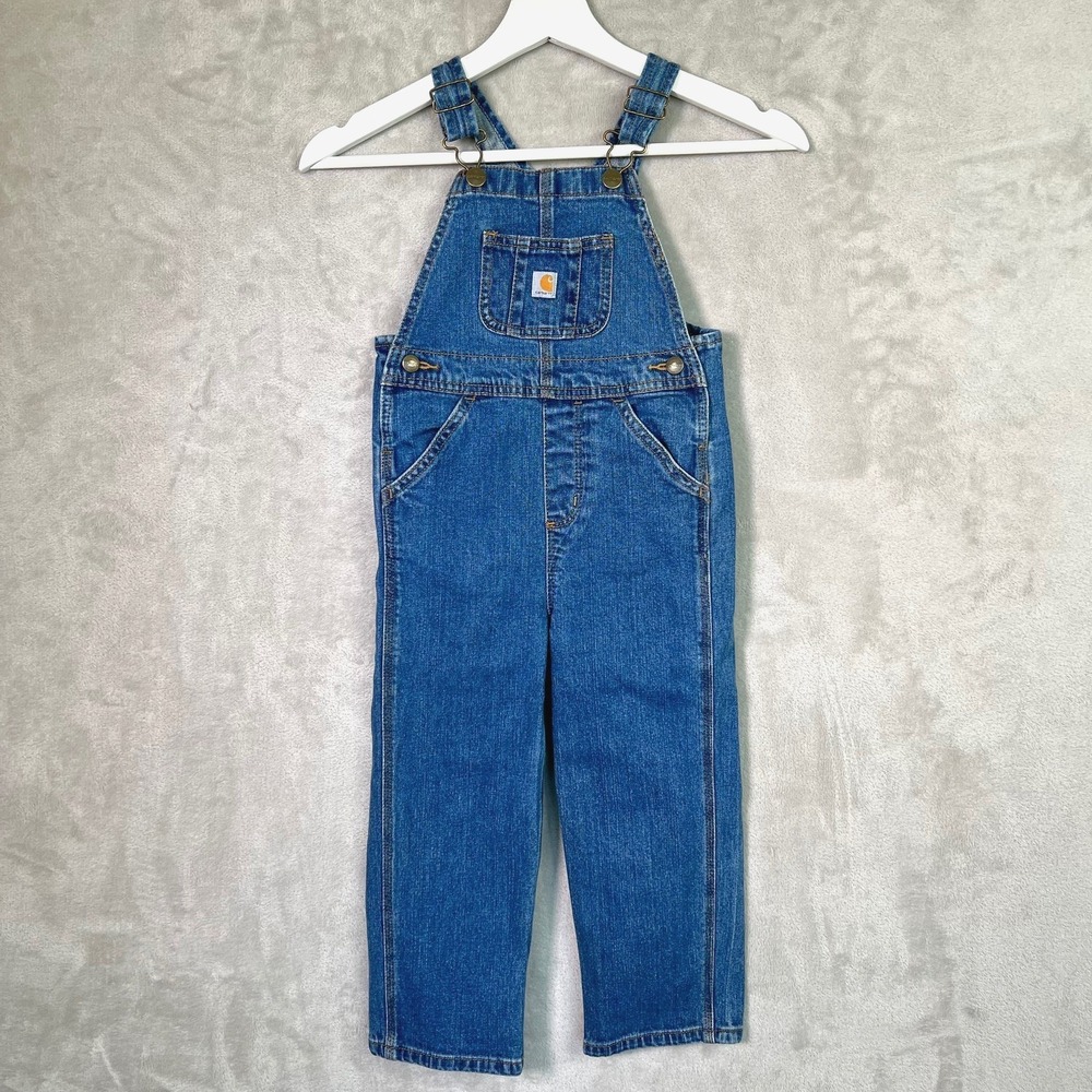 Carhartt Denim Overalls Kids 4T Blue Workwear Utility Carpenter Classic OX8665-B